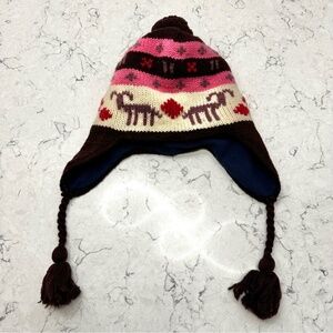 Patagonia merino wool hat girls 6-10 dog print rare fleece lined